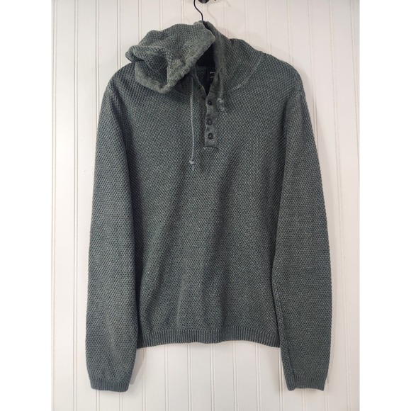 Prana Other - Prana‎ Mens Organic Cotton Henley Hoodie Sweater Grey Green Textured Knit Size M